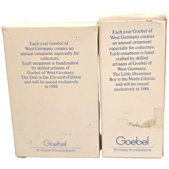 Vintage Goebel Annual Ornament Set 1986 & 1988 Porcelain Doll & Drummer Boy - Picture 11 of 14